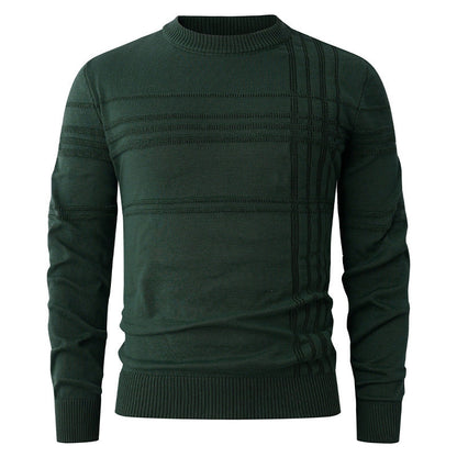 Pull col rond à relief, coloris vert forêt, présenté à plat