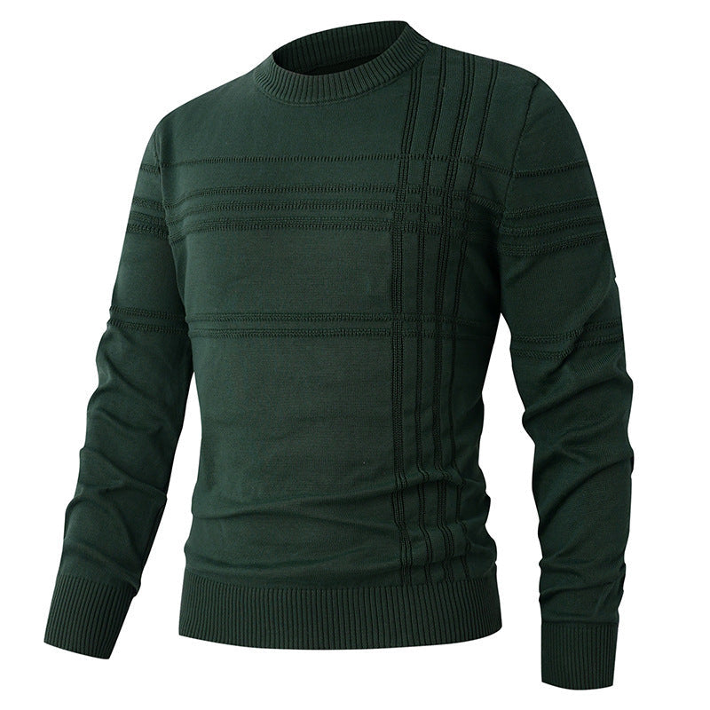 Pull col rond à relief, coloris vert forêt, présenté à plat, vue 2