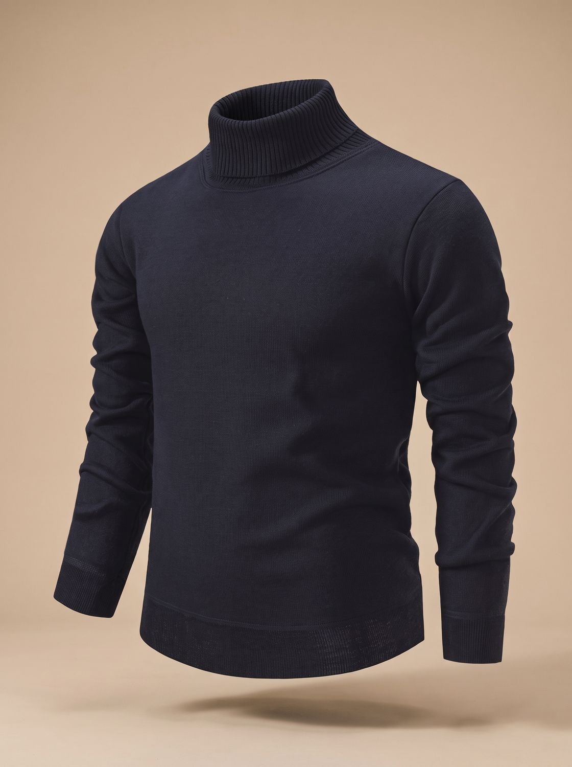 Pull col roulé bleu marine en maille fine, vue de face
