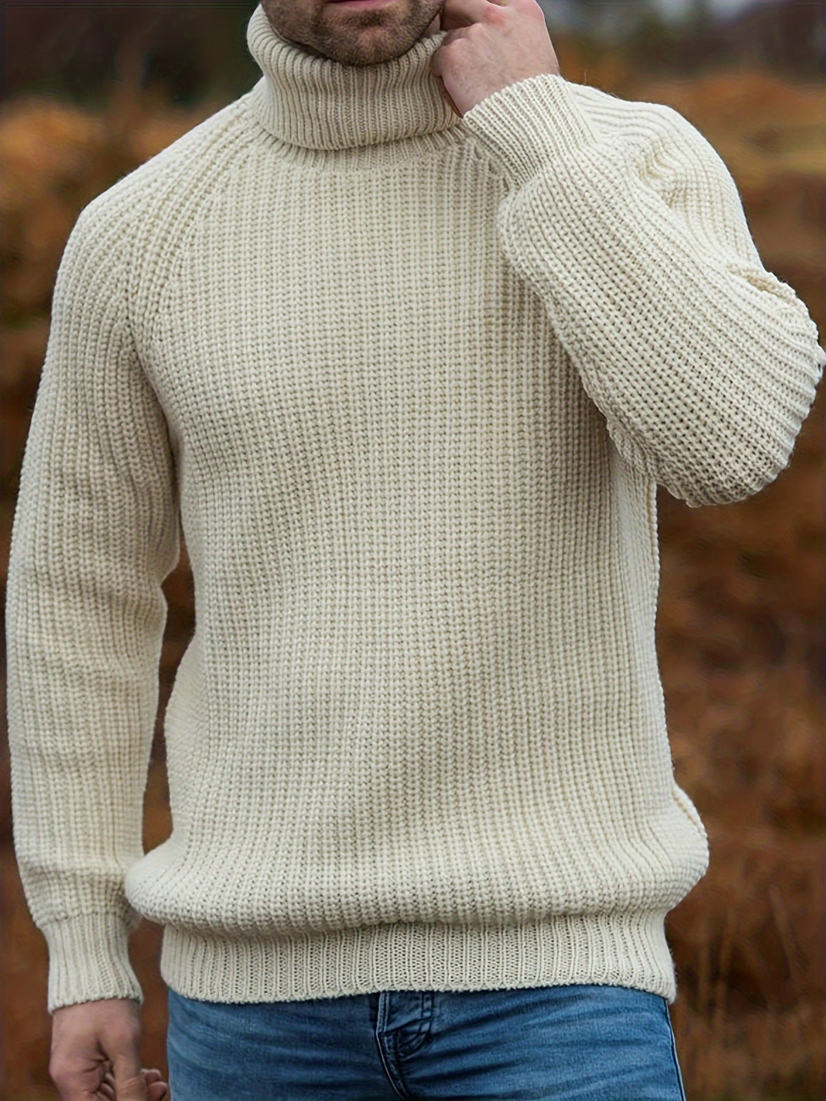 Pull col roulé grosses côtes, crème