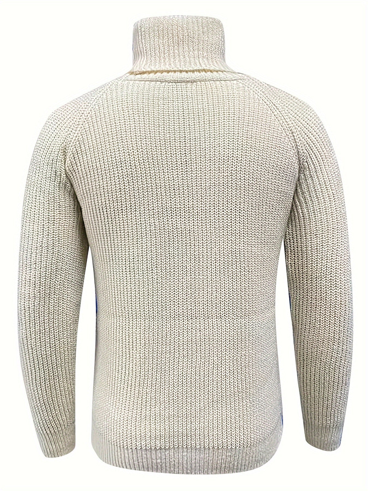 Dos du pull col roulé beige, manches raglan