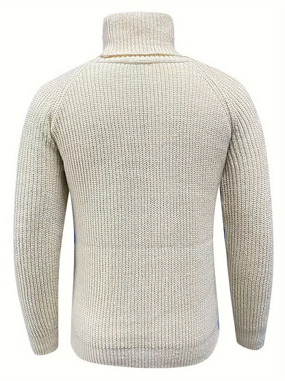 Dos du pull col roulé beige, manches raglan