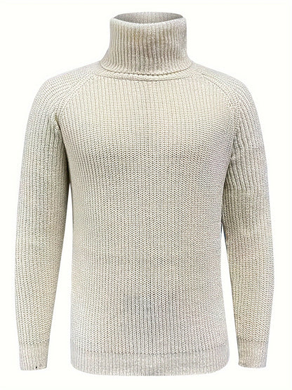 Pull col roulé côtelé beige à plat, vue de face