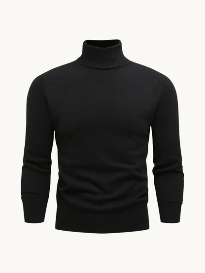 Pull col roulé noir en tricot côtelé, manches longues