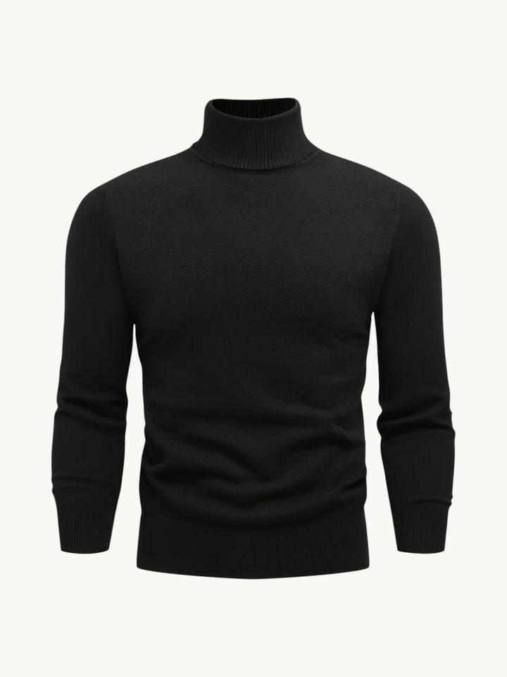 Pull col roulé noir en tricot côtelé, manches longues