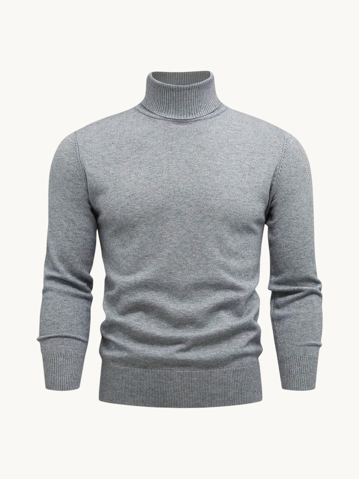 Pull à col roulé gris chiné en coton côtelé, vue de face