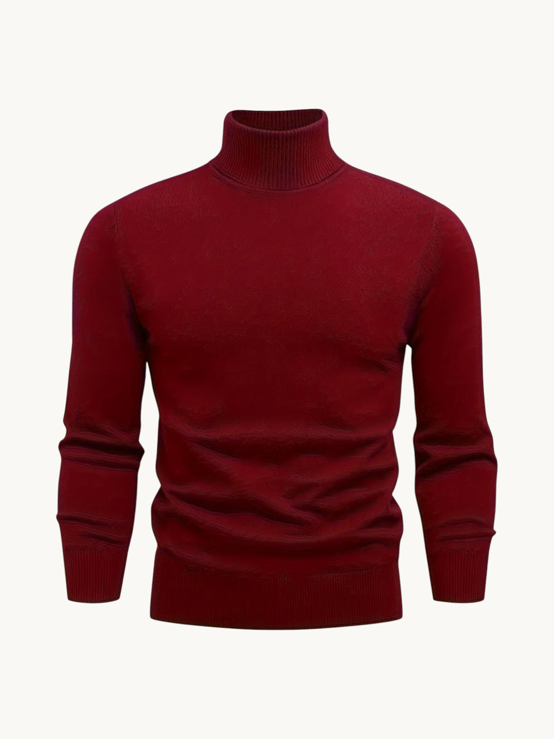 Pull à col roulé bordeaux, tricot côtelé avec manches repliées