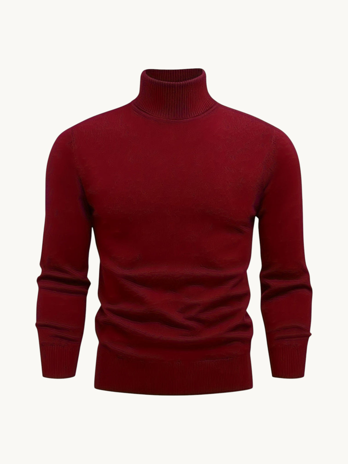 Pull à col roulé bordeaux, tricot côtelé avec manches repliées