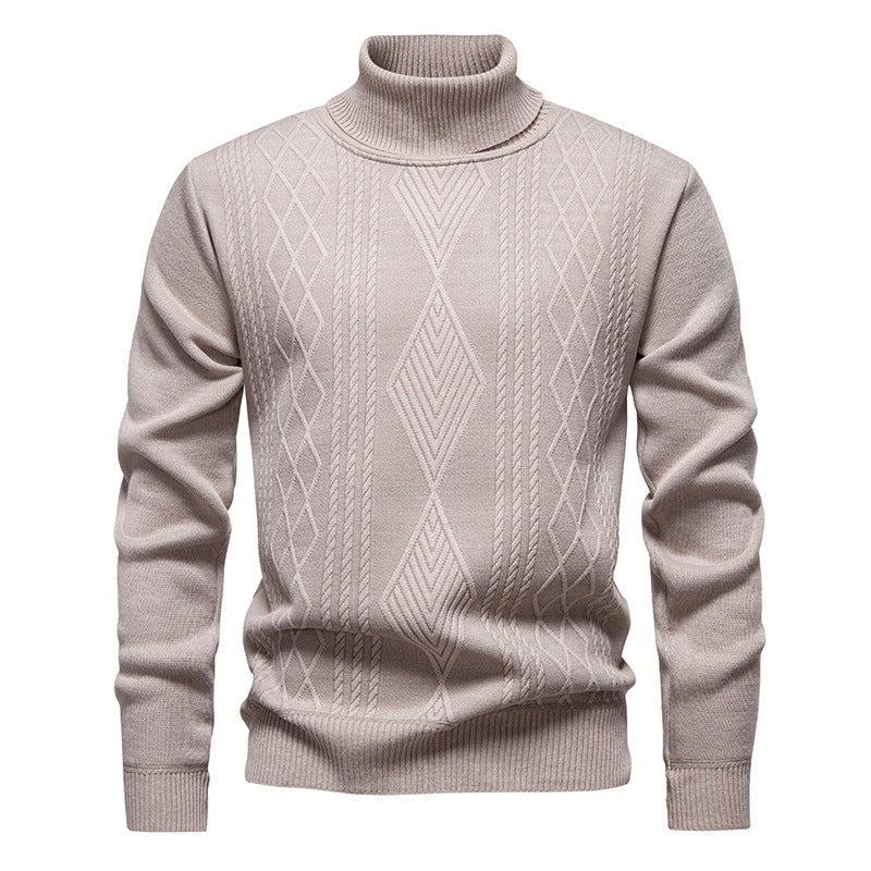 Pull col roulé à losanges, coloris beige, présenté à plat, vue 2