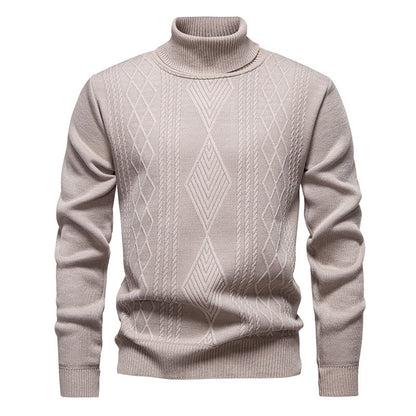 Pull col roulé à losanges, coloris beige, présenté à plat, vue 2