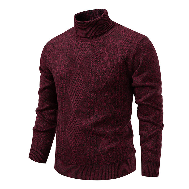 Pull col roulé à losanges, coloris bordeaux, présenté à plat