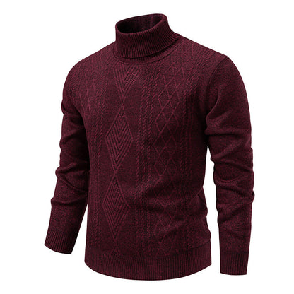 Pull col roulé à losanges, coloris bordeaux, présenté à plat