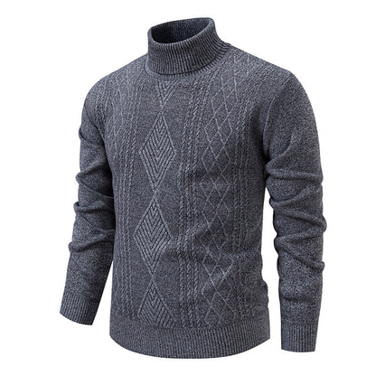 Pull col roulé à losanges, coloris gris, présenté à plat