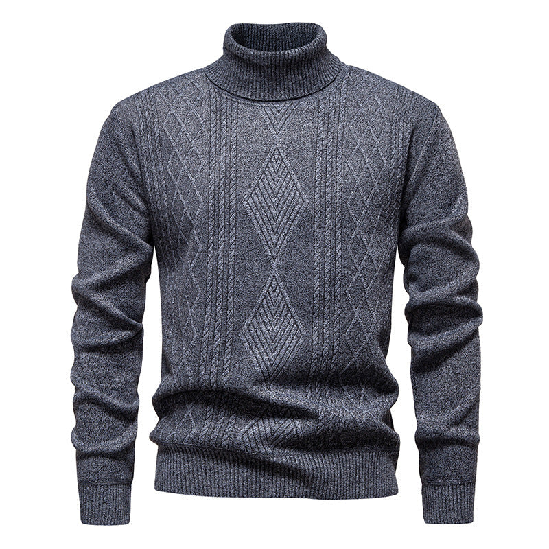 Pull col roulé à losanges, coloris gris, présenté à plat, vue 2