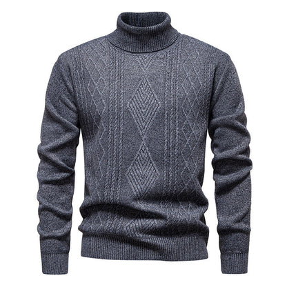 Pull col roulé à losanges, coloris gris, présenté à plat, vue 2