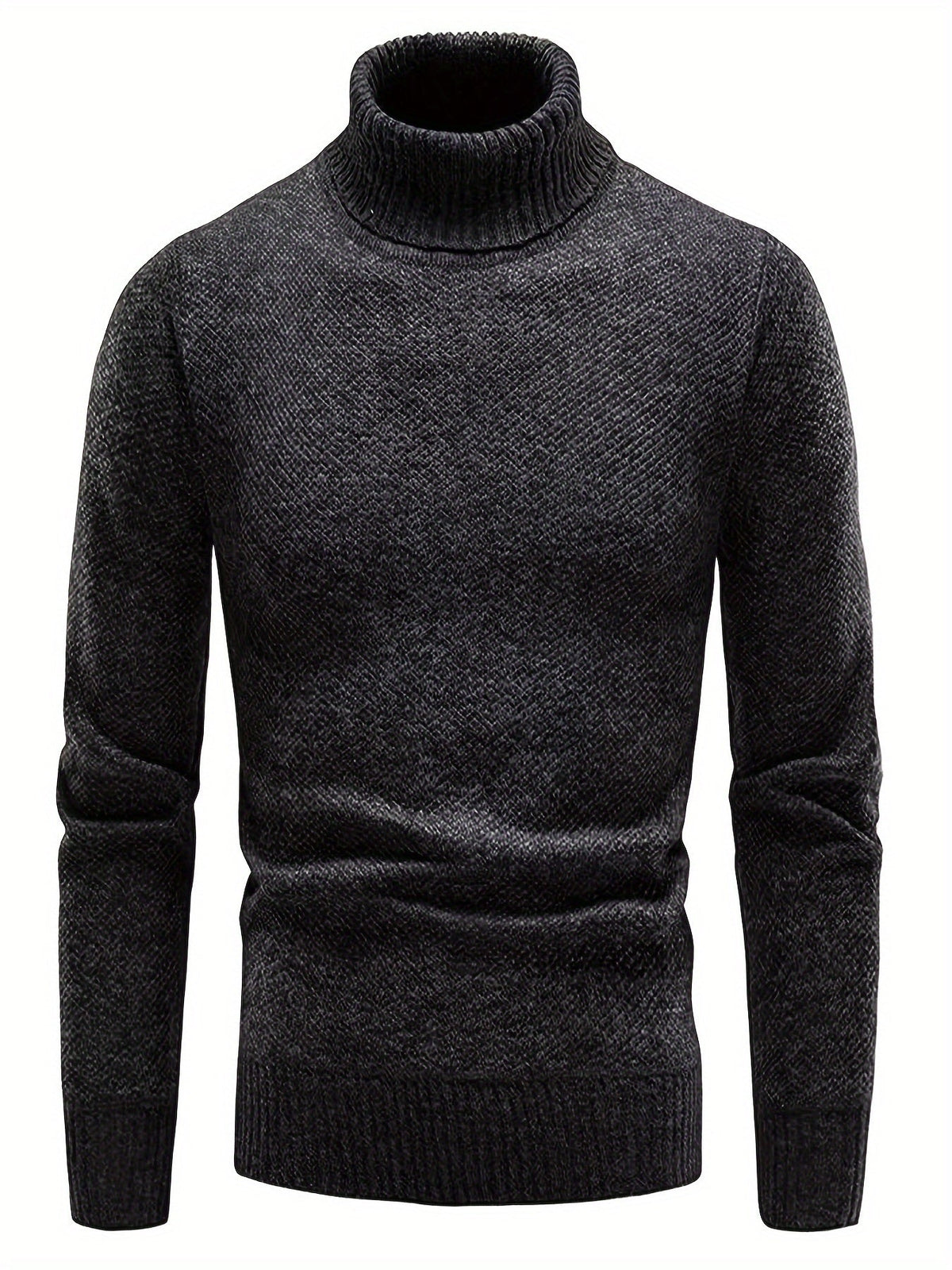 Pull col roulé chiné, coloris anthracite, présenté à plat