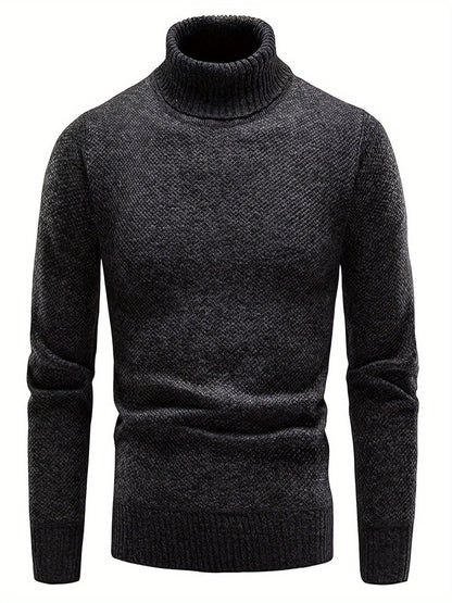 Pull col roulé chiné, coloris anthracite, présenté à plat