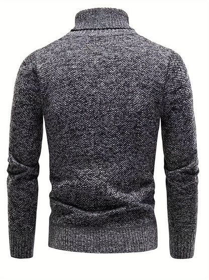 Pull col roulé chiné, coloris gris foncé, vue de dos