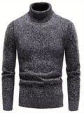 Pull col roulé chiné, coloris gris foncé, présenté à plat
