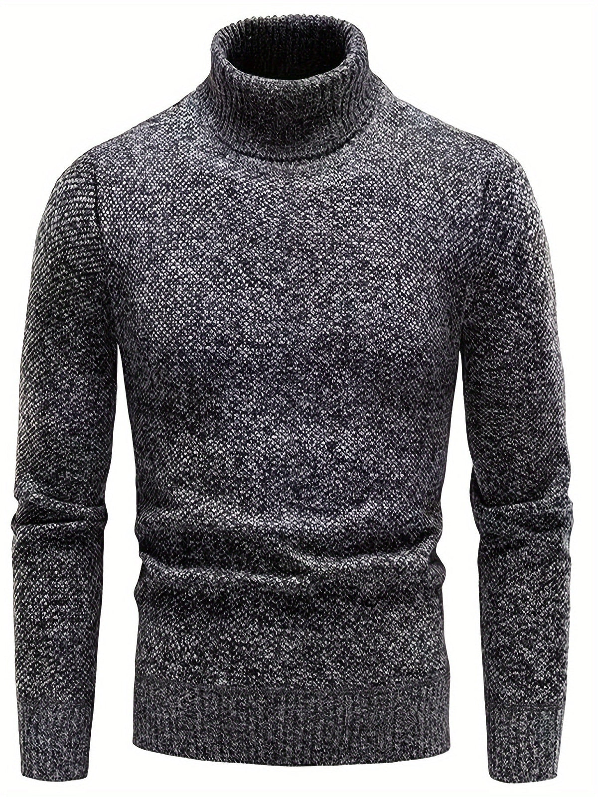 Pull col roulé chiné, coloris gris foncé, présenté à plat