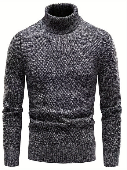 Pull col roulé chiné, coloris gris foncé, présenté à plat