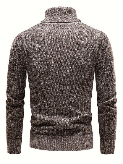 Pull col roulé chiné, coloris marron, vue de dos