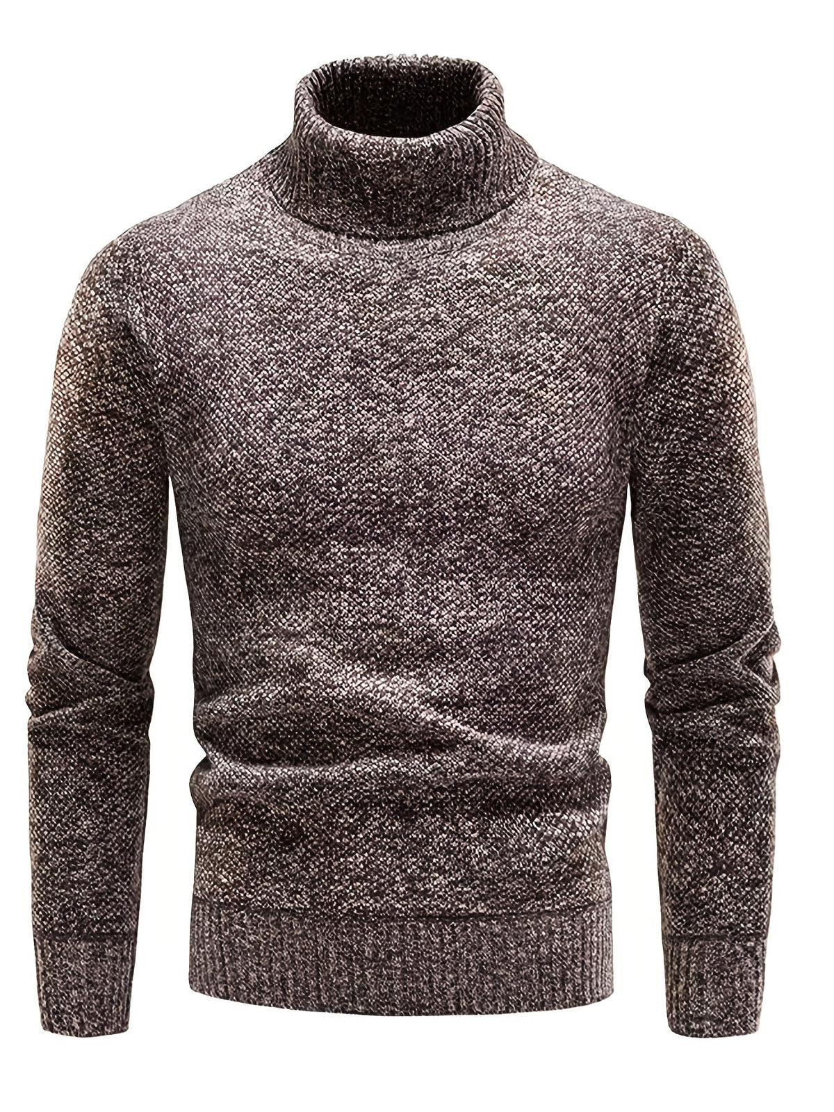 Pull col roulé chiné, coloris marron, présenté à plat