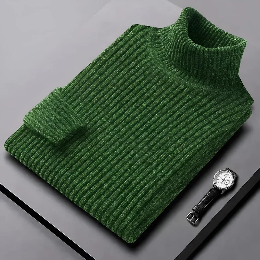 Pull col roulé côtelé, vert