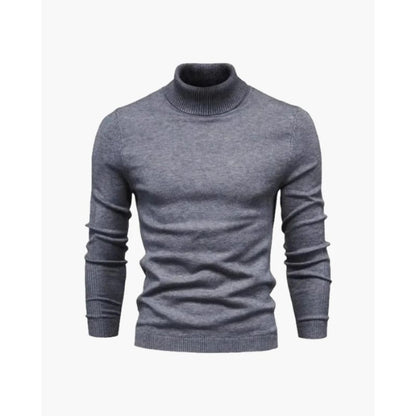 Pull col roulé maille fine, coloris gris, présenté à plat