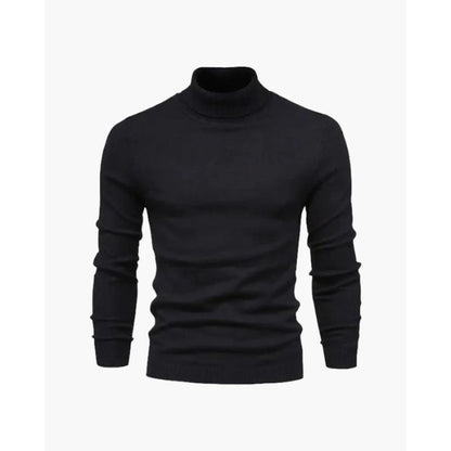 Pull col roulé maille fine, coloris noir, présenté à plat
