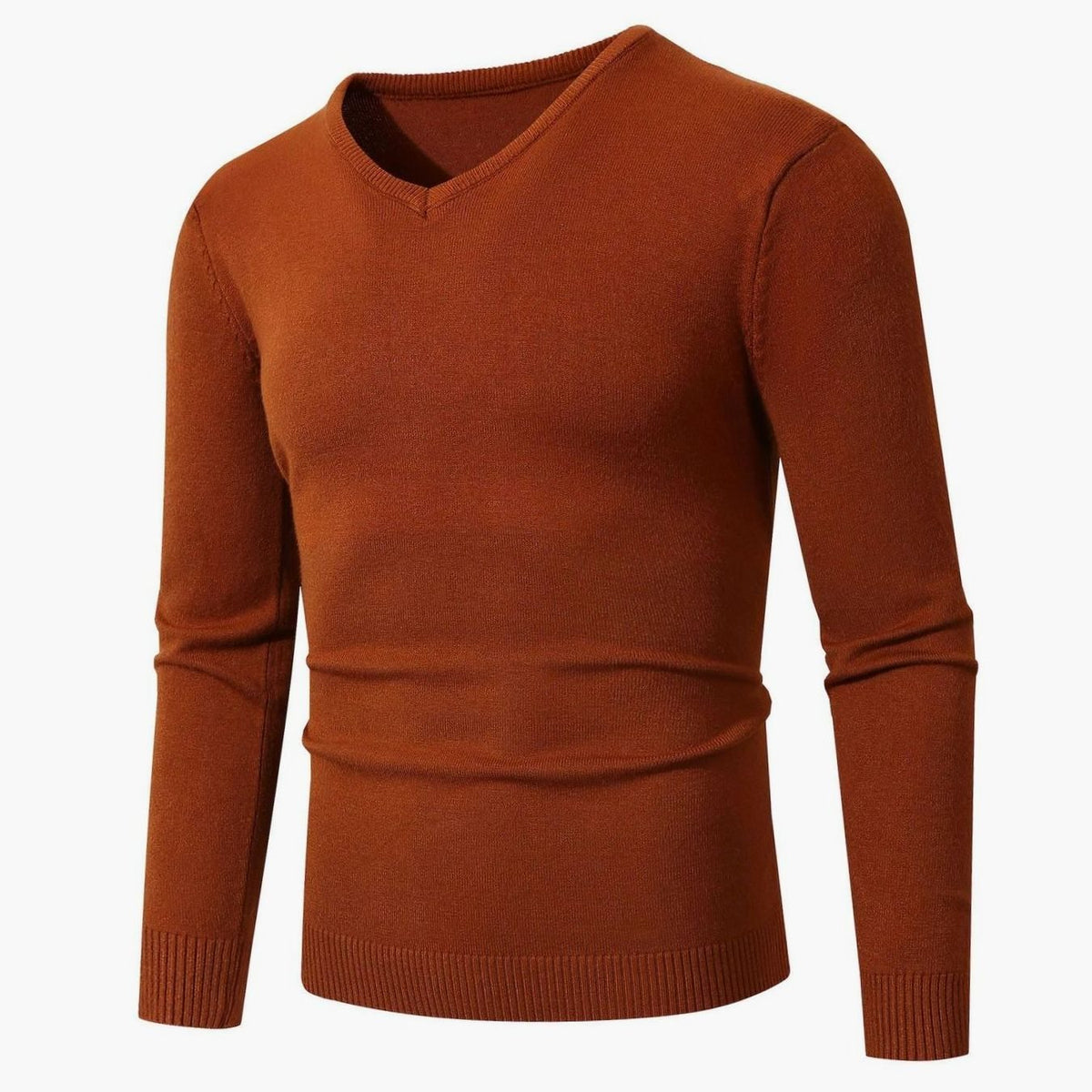 Pull col V ajusté, rouille
