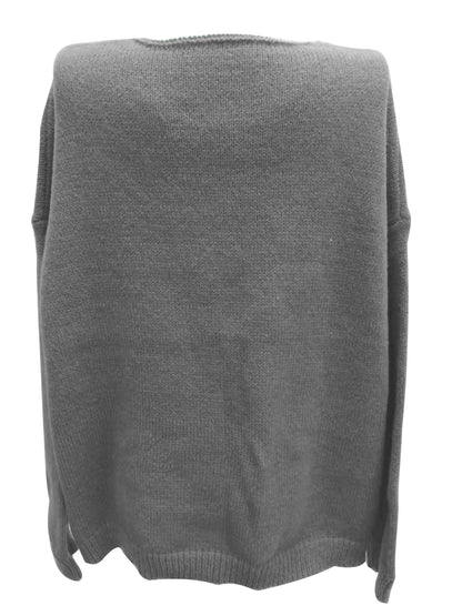 Pull col V ample, coloris gris clair, vue de dos