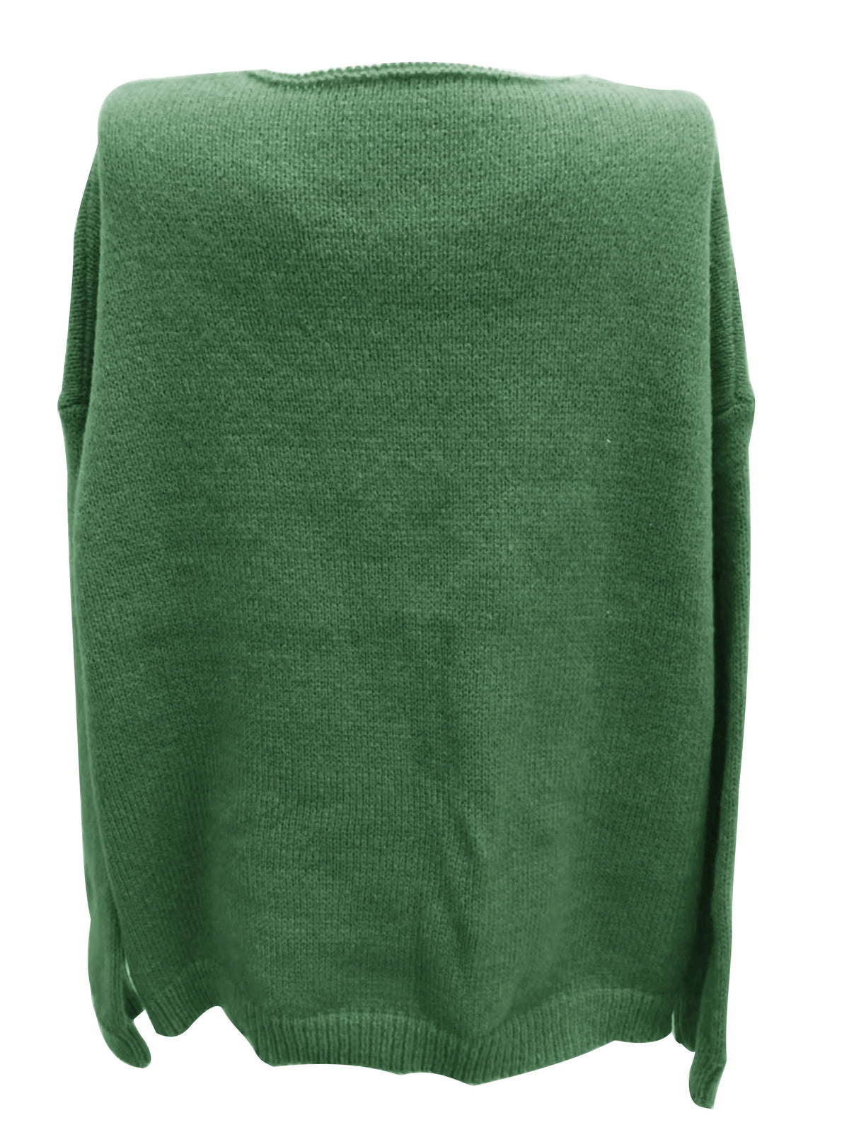 Pull col V ample, coloris vert, vue de dos