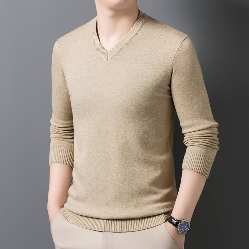 Pull col V fin, beige