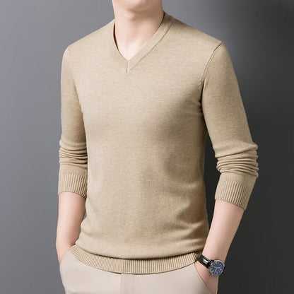 Pull col V fin, beige