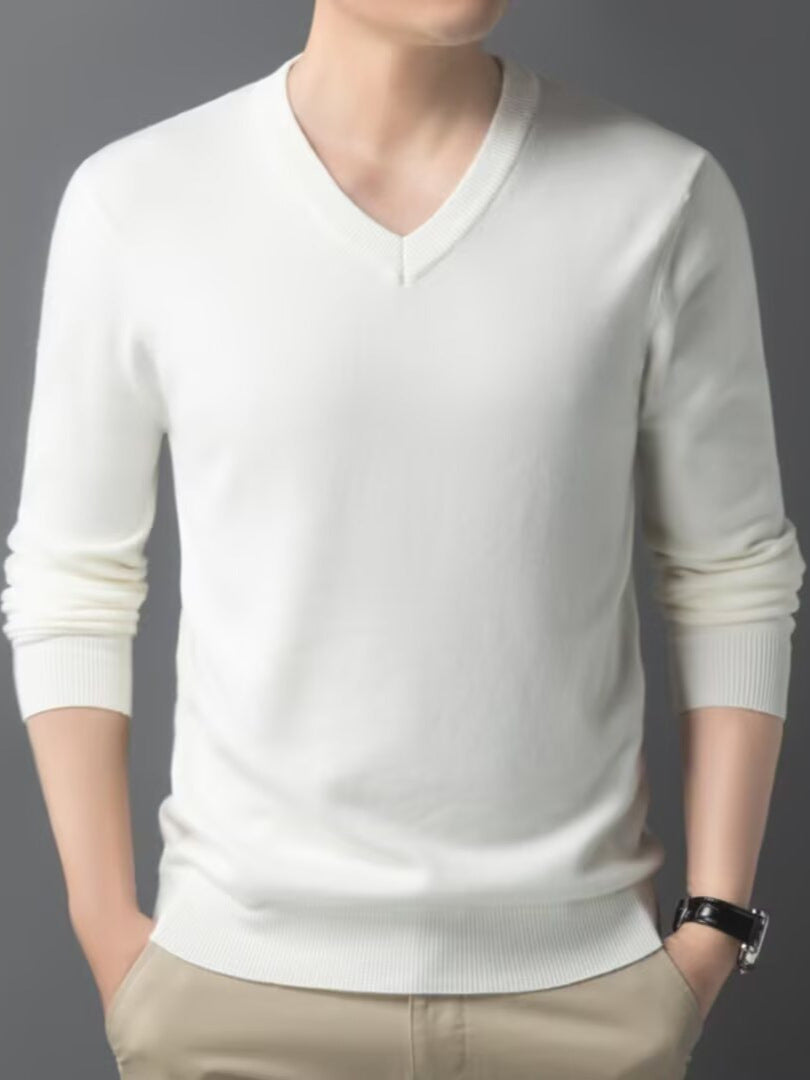 Pull col V fin, blanc
