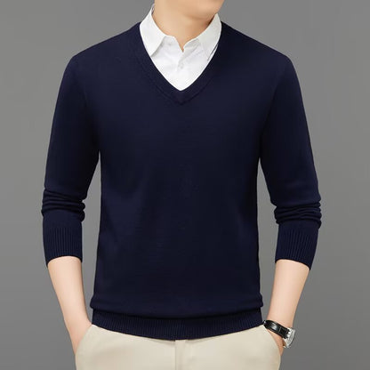 Pull col V fin, bleu marine