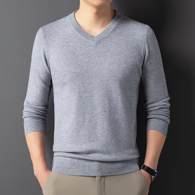 Pull col V fin, gris clair