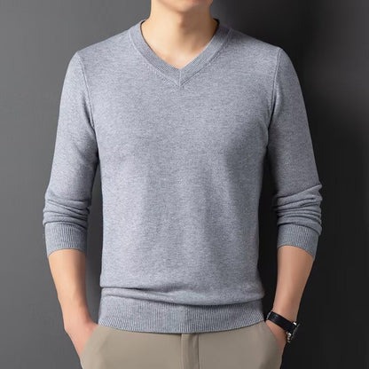 Pull col V fin, gris clair