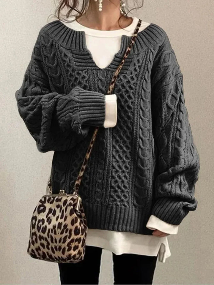 Pull oversize col V pour femme, coloris gris foncé