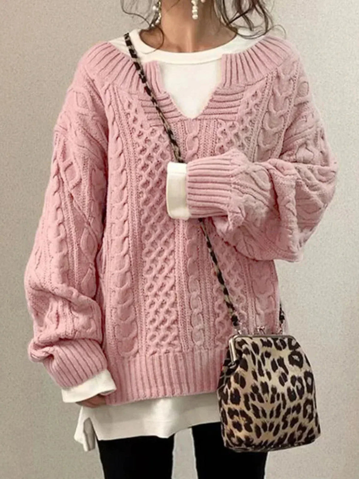 Pull oversize col V pour femme, vue 2
