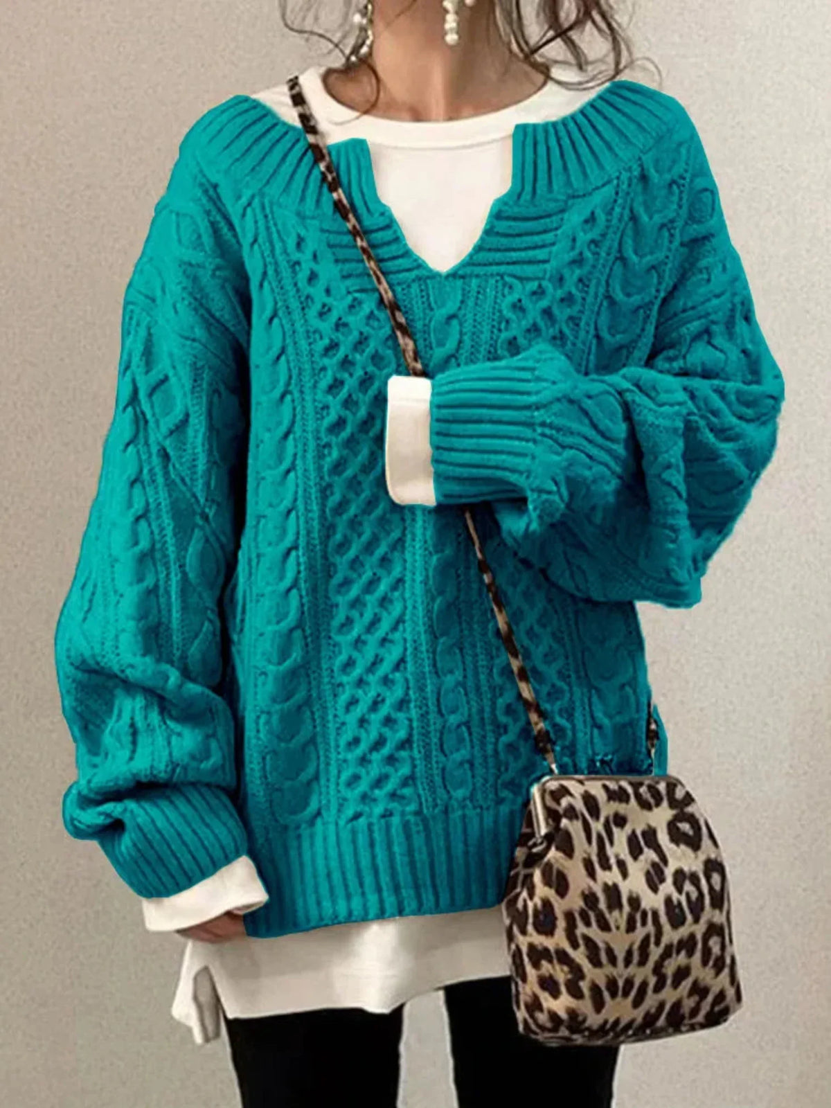 Pull oversize col V pour femme, vue 3