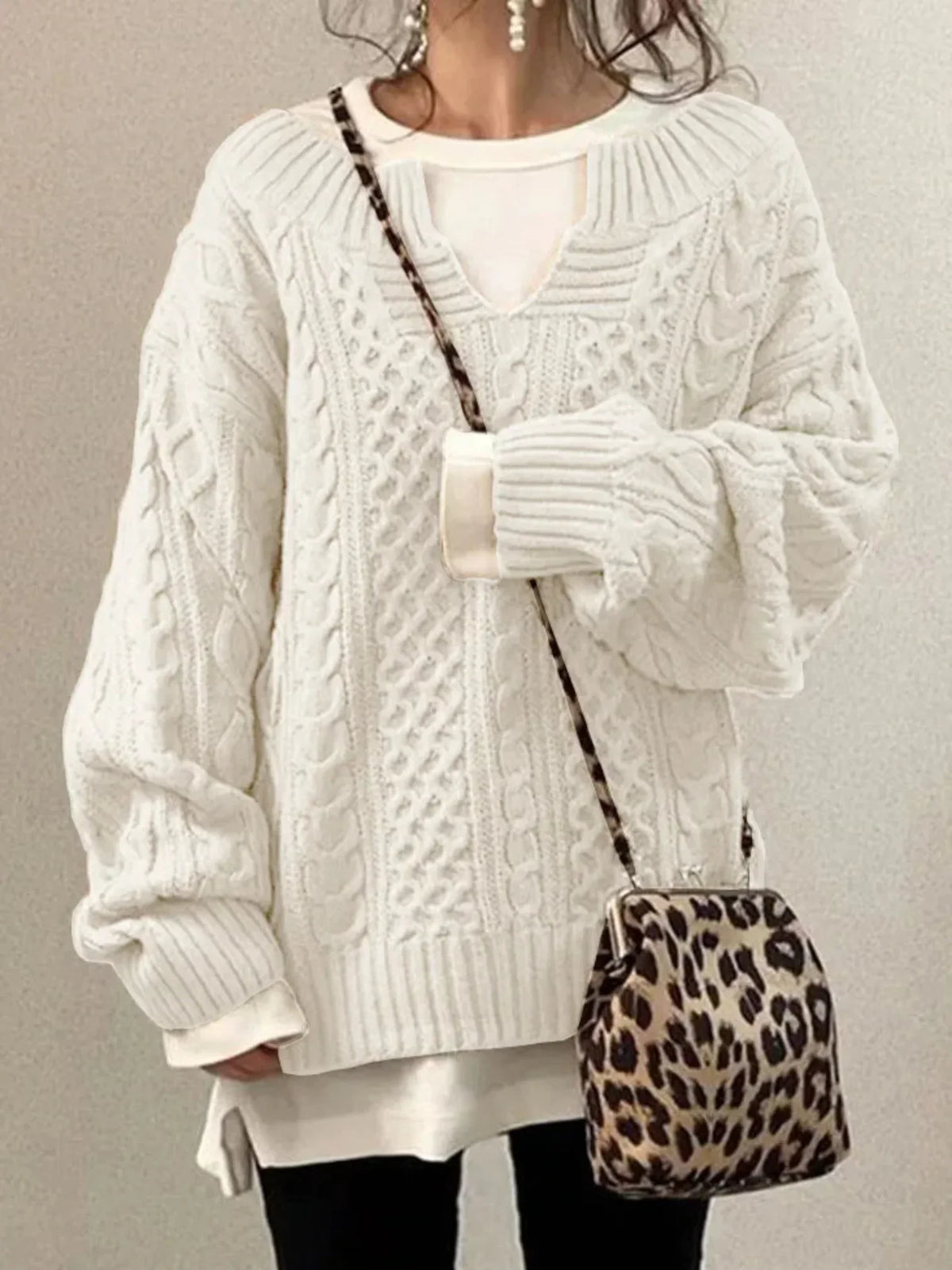 Pull oversize col V pour femme, vue 4