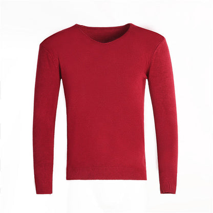 Pull col V rouge en maille unie, présenté à plat