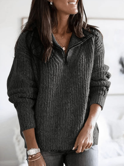 Pull col zippé côtelé, coloris anthracite, vue de face