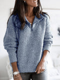 Pull col zippé côtelé, coloris bleu, vue de face