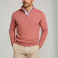 Pull col zippé coupe ajustée, coloris rose, vue de face