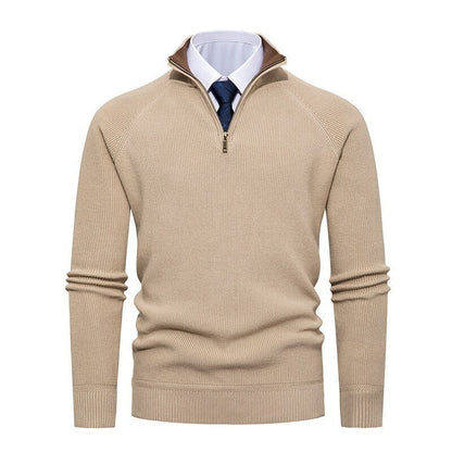 Pull col zippé raglan, coloris beige, vue de face