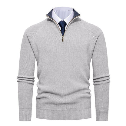Pull col zippé raglan, coloris gris clair, vue de face