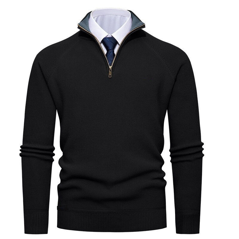 Pull col zippé raglan, coloris noir, vue de face